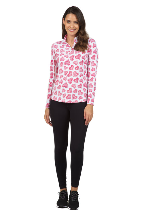 Scribble Hearts Print Long Sleeve Mock Neck Top – 10489